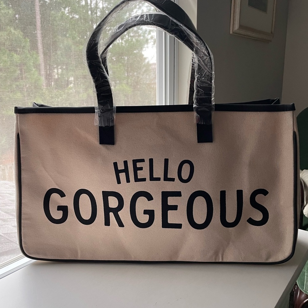 Hello Gorgeous Canvas Tote Bag - Black and Cream